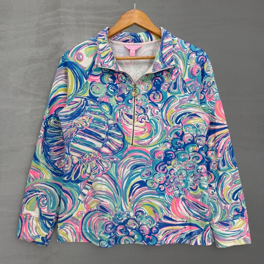 Lilly Pulitzer Pullover Multi-Color Swirl Print Half Zip Shell Pull Medium